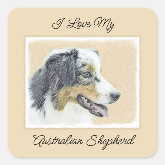 Australian Shepherd Painting - Original Dog Art Square Sticker (Front)