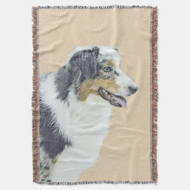 Australian Shepherd Painting - Original Dog Art Throw Blanket (Front Vertical)