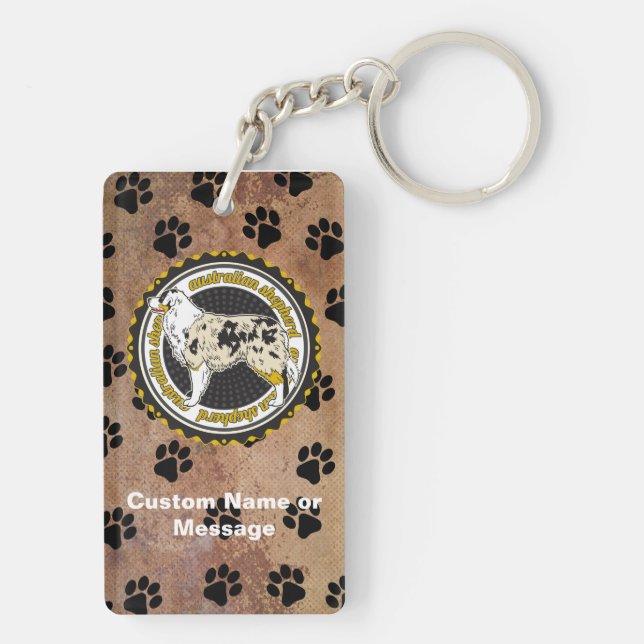 Australian Shepherd Paws Dog Breed Lover Custom Keychain (Back)