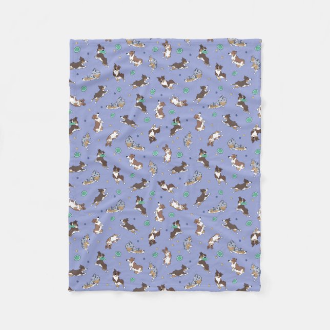 Australian Shepherd Playing Fun Fleece Blanket (Front)