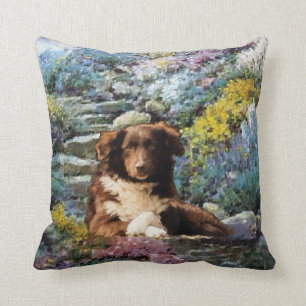 Australian Shepherd Poem Summer Garden Throw Pillow