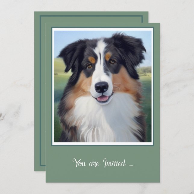 Australian Shepherd Portrait  -  Invitation (Front/Back)