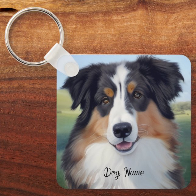 Australian Shepherd Portrait  -  Keychain (Front)