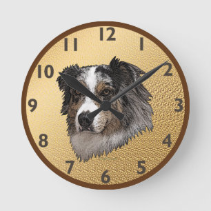 Australian Shepherd Portrait Round Clock