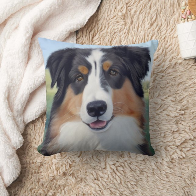Australian Shepherd Portrait  -  Throw Pillow (Blanket)