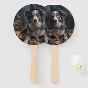 Australian Shepherd Pumpkins Halloween Scary Hand Fan