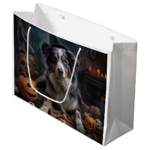Australian Shepherd Pumpkins Halloween Scary Large Gift Bag