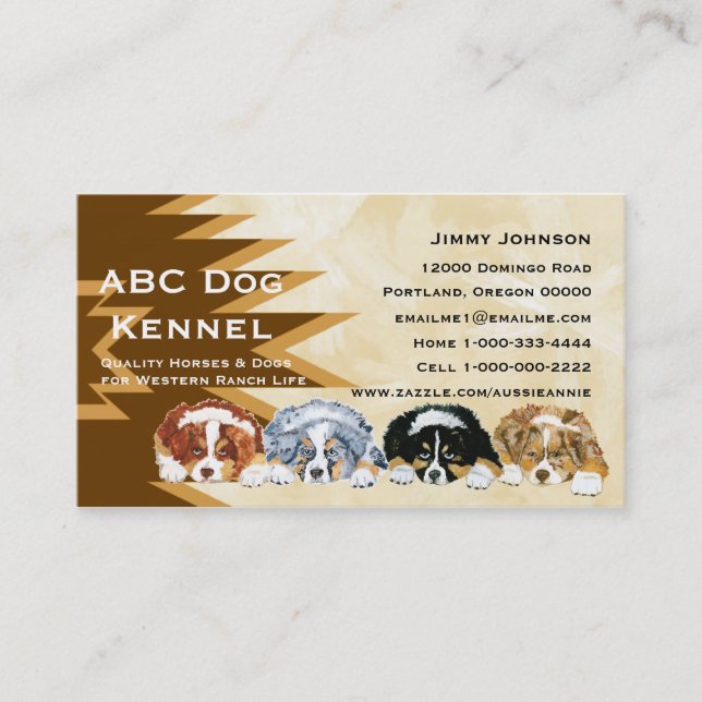 Australian Shepherd Puppies Custom Business Card (Front)
