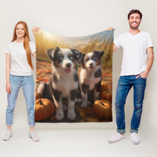 Australian Shepherd Puppy Autumn Delight Pumpkin Fleece Blanket