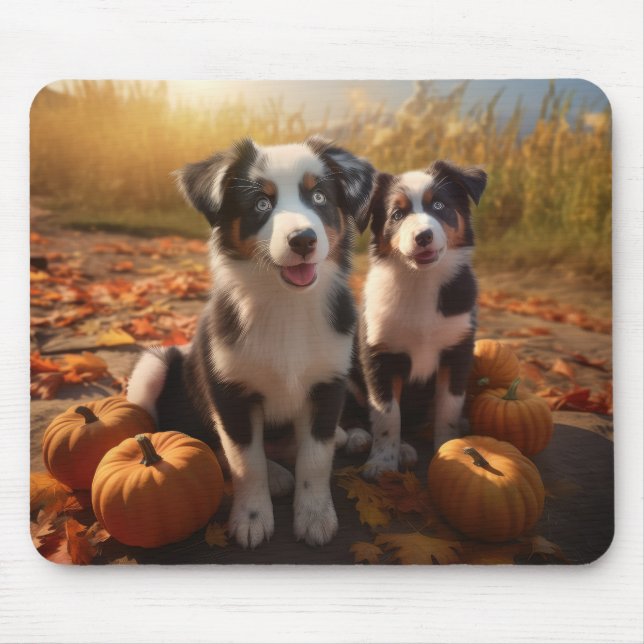 Australian Shepherd Puppy Autumn Delight Pumpkin Mouse Pad (Front)