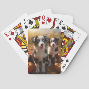 Australian Shepherd Puppy Autumn Delight Pumpkin Playing Cards