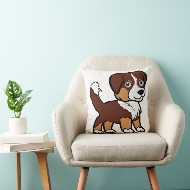 Australian Shepherd Red Tri Cartoon with Tail Throw Pillow (Chair)