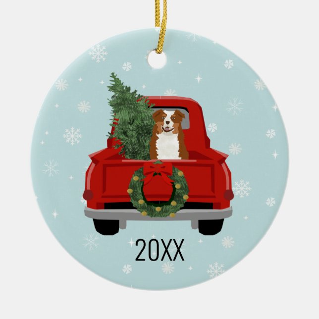 Australian Shepherd red tricolored Ceramic Ornament (Front)