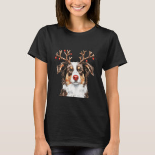 Australian Shepherd Reindeer Christmas Lights Dog  T-Shirt