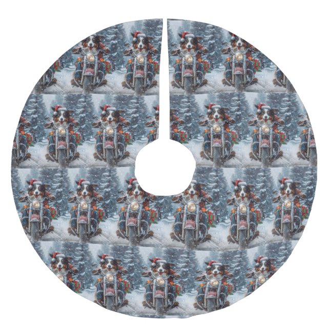 Australian Shepherd Riding Motorcycle Christmas Brushed Polyester Tree Skirt (Front)