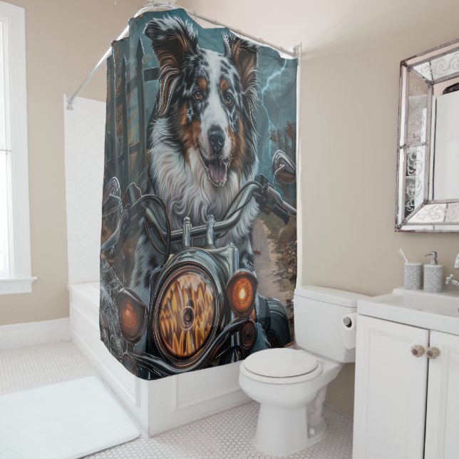 Australian Shepherd Riding Motorcycle Halloween (In Situ)