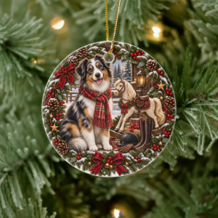 Australian Shepherd Rocking Horse Dog Mom Gift Ceramic Ornament