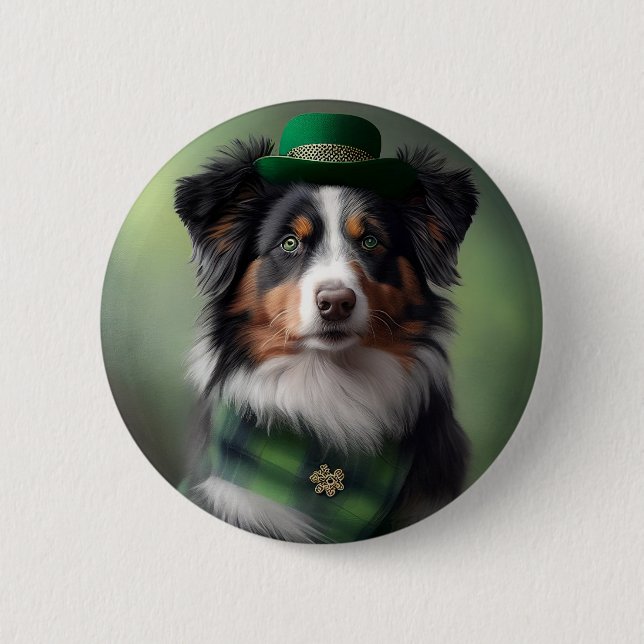 australian shepherd saint patrick 2 inch round button (Front)