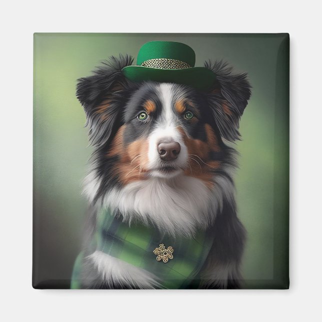 australian shepherd saint patrick magnet (Front)