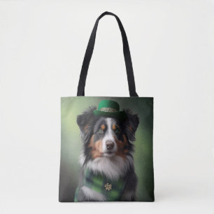 australian shepherd saint patrick tote bag