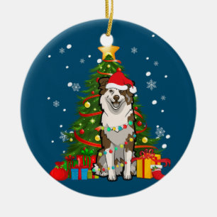 Australian shepherd Santa Christmas Tree Light Ceramic Ornament