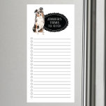 Australian Shepherd Shopping List Magnetic Notepad<br><div class="desc">Adorable things to fetch Australian Shepherd dog with a black chalkboard frame personalized with your name.</div>