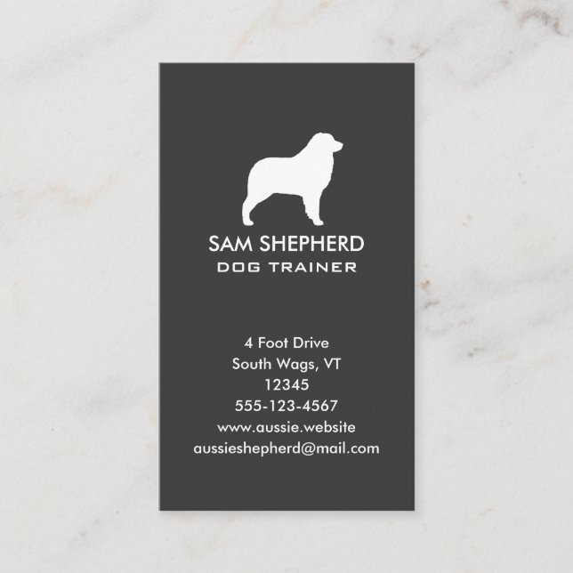 Australian Shepherd Silhouette Vertical Business Card (Front)
