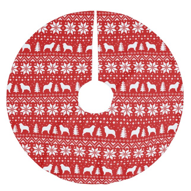 Australian Shepherd Silhouettes Christmas Pattern Brushed Polyester Tree Skirt (Front)