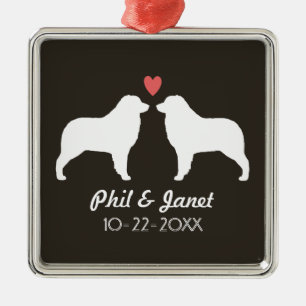 Australian Shepherd Silhouettes w/ Heart and Text Metal Ornament