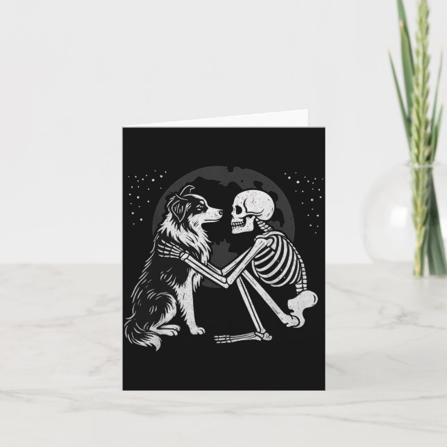 Australian Shepherd Skeleton Moon Halloween Dog Card (Front)