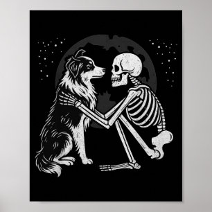 Australian Shepherd Skeleton Moon Halloween Dog Poster