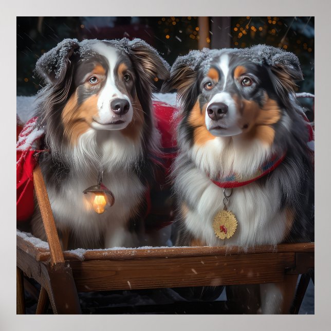 Australian Shepherd Snowy Sleigh Christmas Decor (Front)