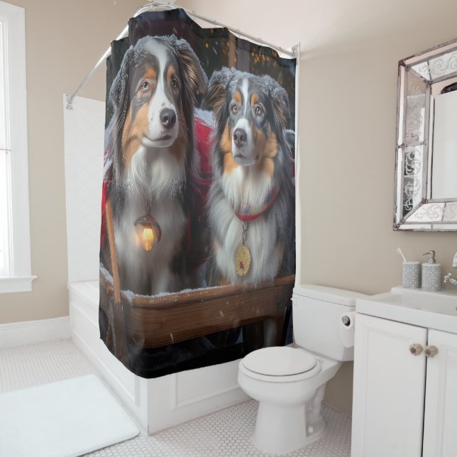 Australian Shepherd Snowy Sleigh Christmas Decor (In Situ)