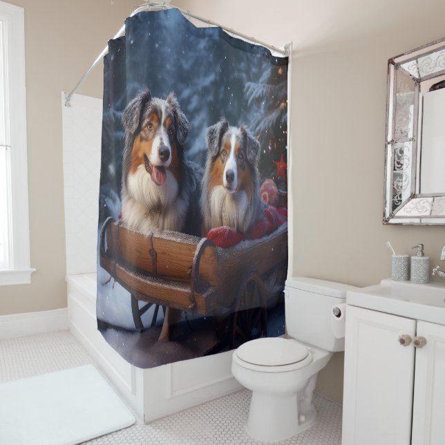 Australian Shepherd Snowy Sleigh Christmas Decor (In Situ)