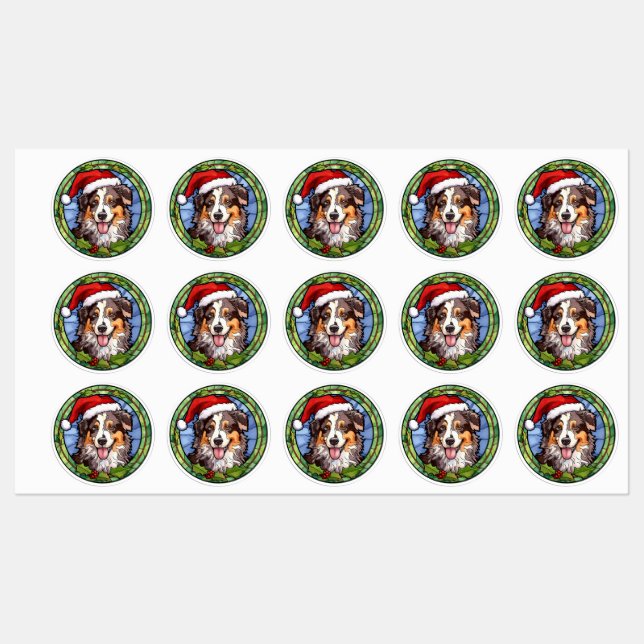 Australian Shepherd Stained Glass Christmas (Sheet)