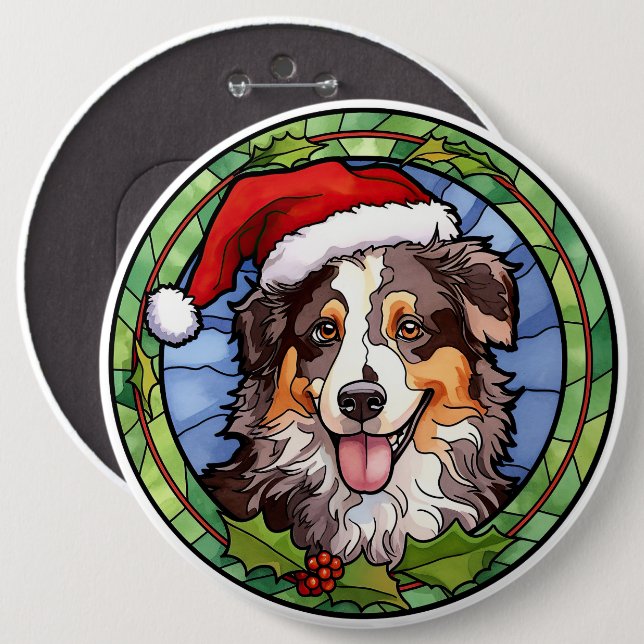 Australian Shepherd Stained Glass Christmas 6 Inch Round Button (Front & Back)