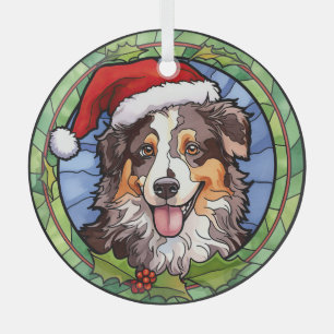 Australian Shepherd Stained Glass Christmas Glass Ornament