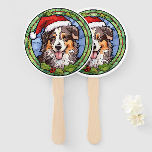 Australian Shepherd Stained Glass Christmas Hand Fan