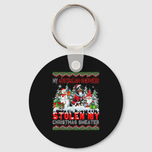Australian Shepherd Stolen Christmas Sweater Santa Keychain
