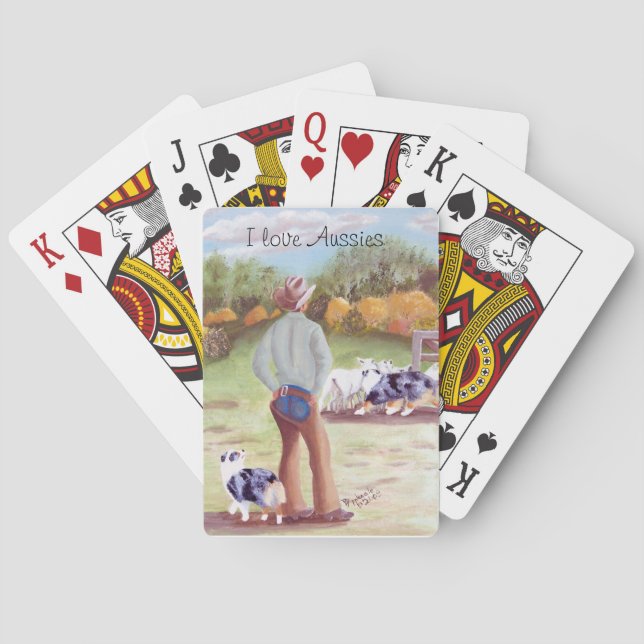 Australian Shepherd "Training Day" Painting Playing Cards (Back)
