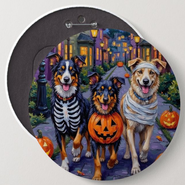 Australian Shepherd Trick-or-Treating in Halloween 6 Inch Round Button (Front & Back)