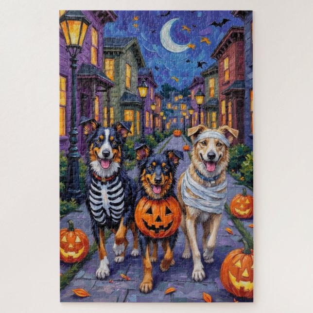 Australian Shepherd Trick-or-Treating in Halloween Jigsaw Puzzle (Vertical)