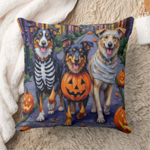 Australian Shepherd Trick-or-Treating in Halloween Throw Pillow