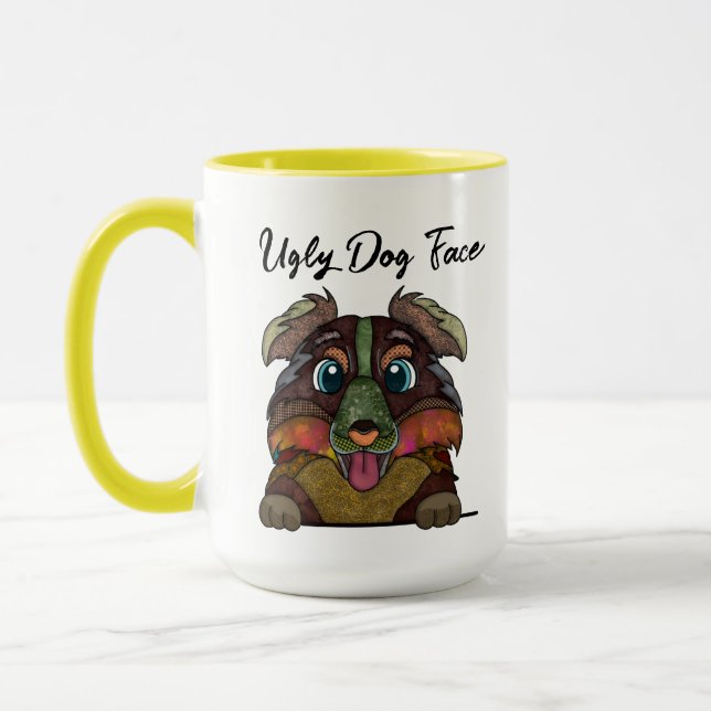 Australian Shepherd ugly dog face mug (Left)