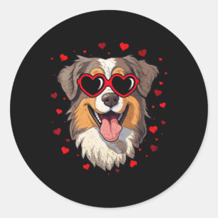 Australian Shepherd Valentine Heart Cute Dog Lover Classic Round Sticker