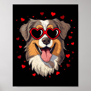 Australian Shepherd Valentine Heart Cute Dog Lover Poster