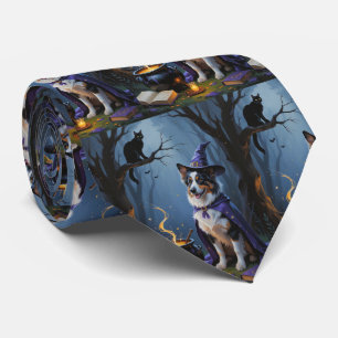 Australian Shepherd Whimsical Halloween Painting Tie