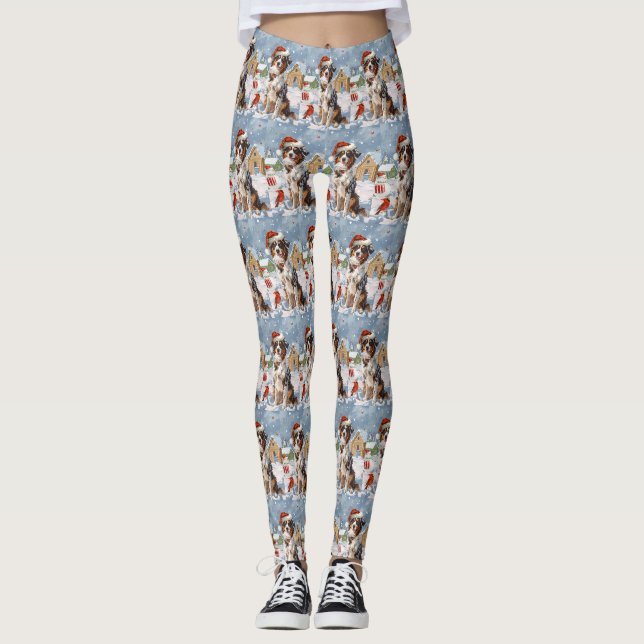Australian Shepherd Winter Wonderland Christmas Leggings (Front)