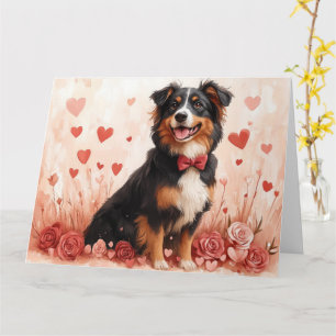 Australian Shepherd with Roses - Valentine's Day Card