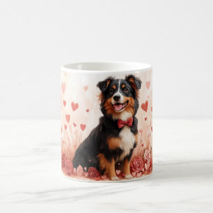 Australian Shepherd with Roses - Valentine's Day Coffee Mug